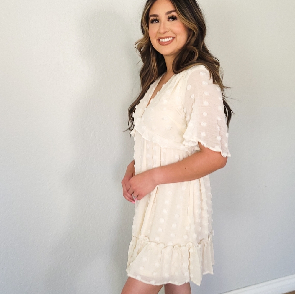 SWISS DOT V-NECK RUFFLE DRESS - Picture 3 of 4